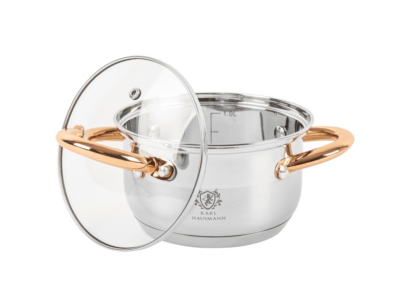 Garnek ze stali nierdzewnej 1,6L Karl Hausmann Solid Gold na indukcję z pokrywką – elegancki garnek stalowy do kuchni