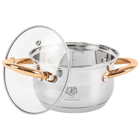 Garnek ze stali nierdzewnej 1,6L Karl Hausmann Solid Gold na indukcję z pokrywką – elegancki garnek stalowy do kuchni