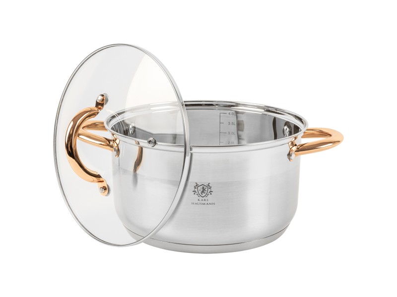 Garnek ze stali nierdzewnej 4L Karl Hausmann Solid Gold na indukcję z pokrywką – elegancki garnek stalowy do kuchni