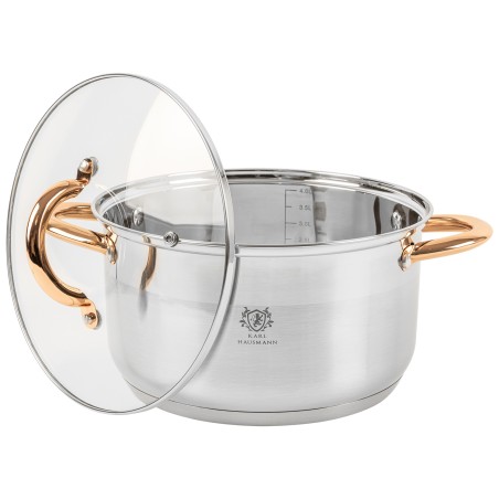 Garnek ze stali nierdzewnej 4L Karl Hausmann Solid Gold na indukcję z pokrywką – elegancki garnek stalowy do kuchni
