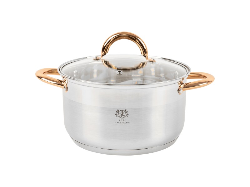 Garnek ze stali nierdzewnej 4L Karl Hausmann Solid Gold na indukcję z pokrywką – elegancki garnek stalowy do kuchni