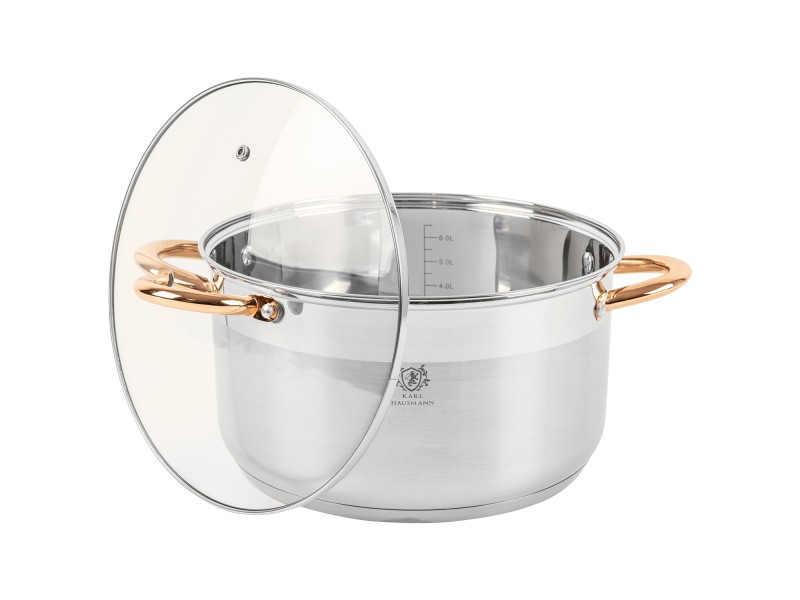 Garnek ze stali nierdzewnej 6L Karl Hausmann Solid Gold na indukcję z pokrywką – elegancki garnek stalowy do kuchni