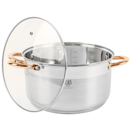Garnek ze stali nierdzewnej 6L Karl Hausmann Solid Gold na indukcję z pokrywką – elegancki garnek stalowy do kuchni