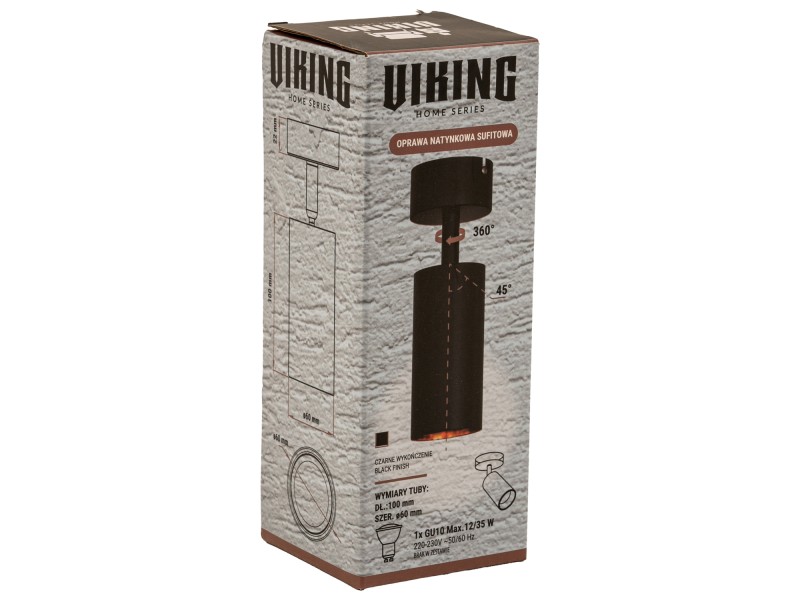 Czarna lampa sufitowa VIKING GU10 kinkiet ścienny metalowy regulowany natynkowy LED