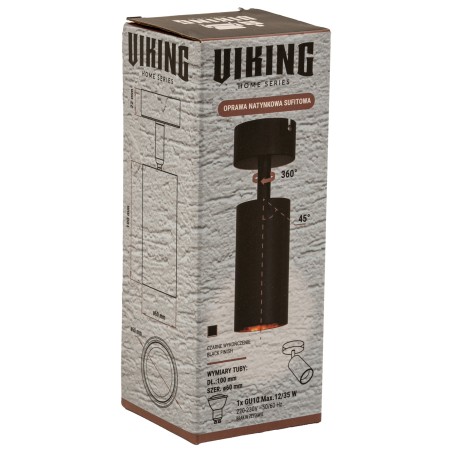 Czarna lampa sufitowa VIKING GU10 kinkiet ścienny metalowy regulowany natynkowy LED