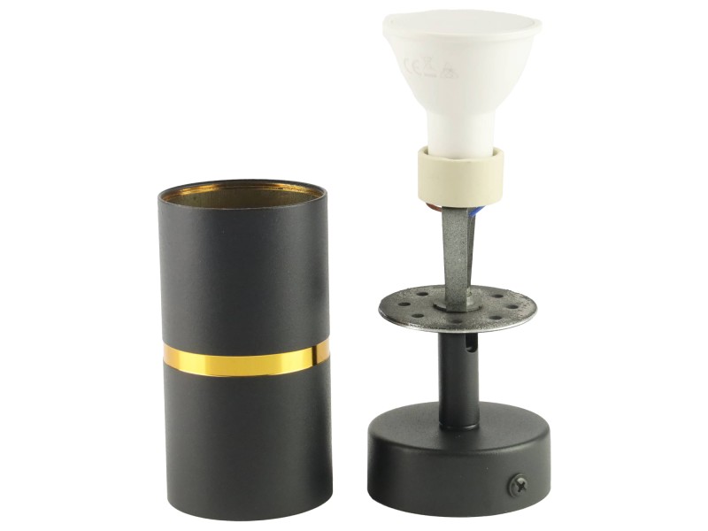 Lampa sufitowa czarna pojedyncza ze złotym ringiem VIKING kinkiet GU10 nowoczesna metalowa