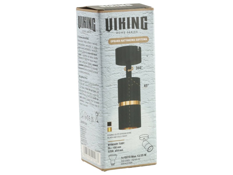 Lampa sufitowa czarna pojedyncza ze złotym ringiem VIKING kinkiet GU10 nowoczesna metalowa