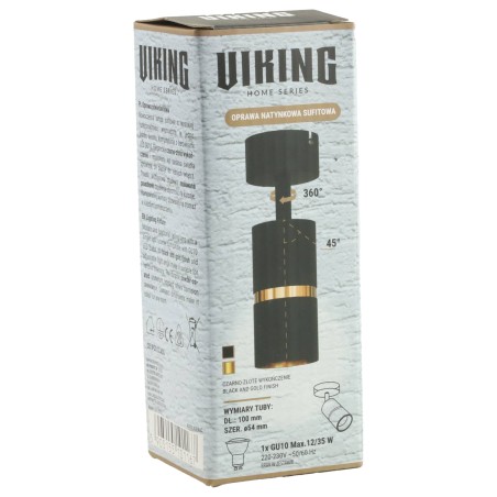 Lampa sufitowa czarna pojedyncza ze złotym ringiem VIKING kinkiet GU10 nowoczesna metalowa