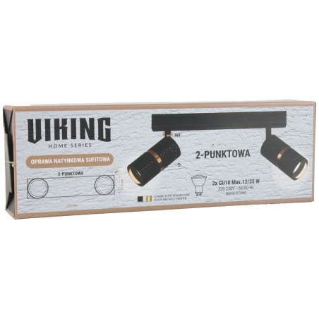 Lampa sufitowa czarna podwójna ze złotym ringiem VIKING kinkiet GU10 nowoczesna metalowa