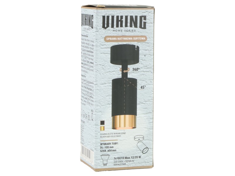 Czarna lampa sufitowa pojedyncza VIKING z złotym akcentem Kinkiet GU10 metalowy do salonu i kuchni