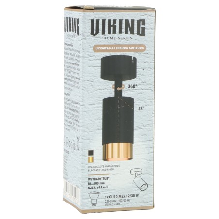 Czarna lampa sufitowa pojedyncza VIKING z złotym akcentem Kinkiet GU10 metalowy do salonu i kuchni