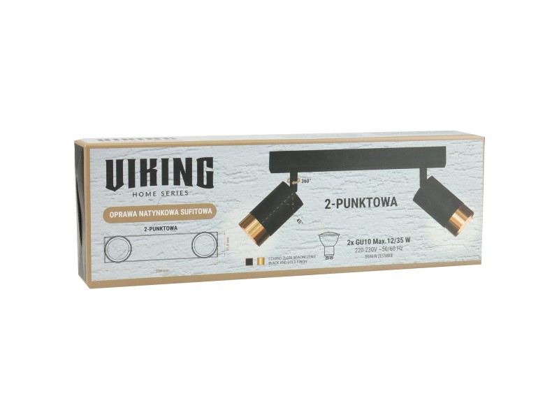 Czarna lampa sufitowa podwójna VIKING z złotym akcentem Kinkiet GU10 metalowy do salonu i kuchni