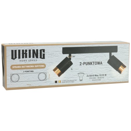 Czarna lampa sufitowa podwójna VIKING z złotym akcentem Kinkiet GU10 metalowy do salonu i kuchni