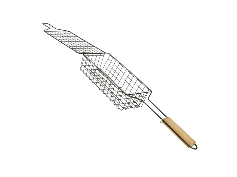 Ruszt Podwójny do Grilla 51 cm – Stal Chromowana z Drewnianą Rączką | Grillowanie Mięsa, Ryb i Warzyw