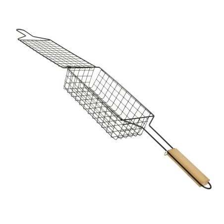 Ruszt Podwójny do Grilla 51 cm – Stal Chromowana z Drewnianą Rączką | Grillowanie Mięsa, Ryb i Warzyw