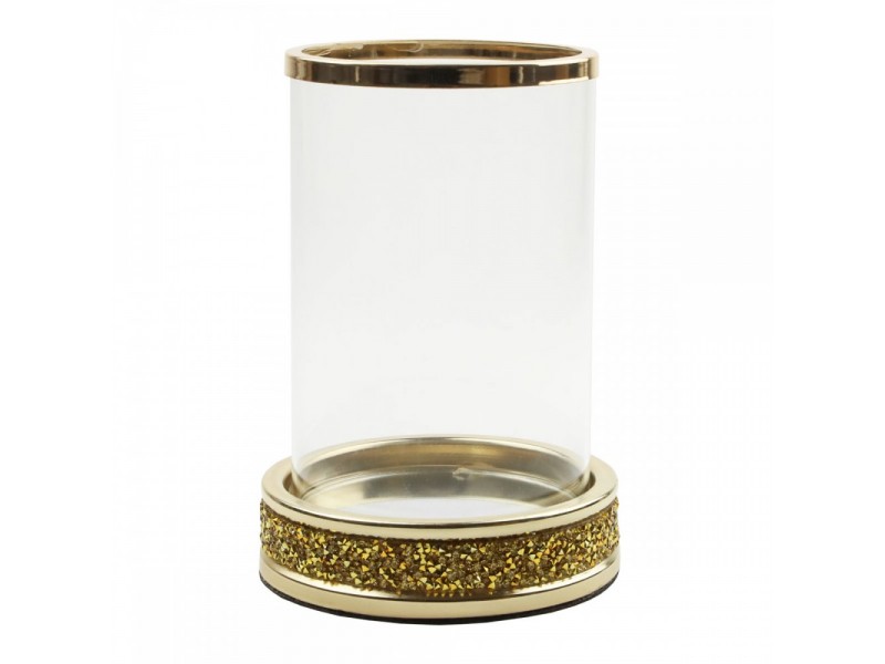 Świecznik kryształowy tuba zdobiony złoty 17 cm Festa Italia