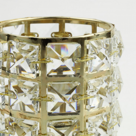 Złoty świecznik kryształowy metalowy zdobiony kryształki 12 cm Festa Italia