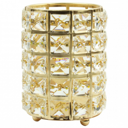 Złoty świecznik kryształowy metalowy zdobiony kryształki 14,5 cm Festa Italia