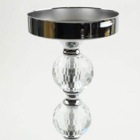 Świecznik szklany na nóżce zdobiony srebrny 41 cm Festa Italia