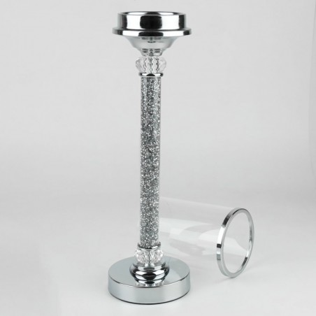 Świecznik szklany na nóżce kryształowy srebrny 52cm Festa Italia